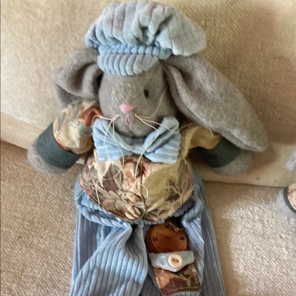 Melissa Ann Charming Plush Bunny Trio in Blue and Floral Outfits - Picture 9 of 9